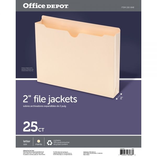 Manila Double-Top File Jackets, 2" Expansion, Letter Size, Pack Of 25 File Jackets