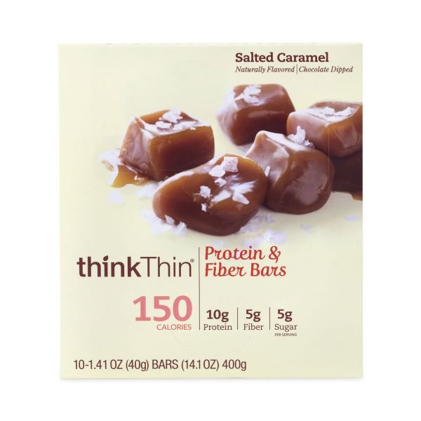 Thinkthin High Protein Bars, Salted Caramel, 1.41 Oz Bar, 10 Bars/Box