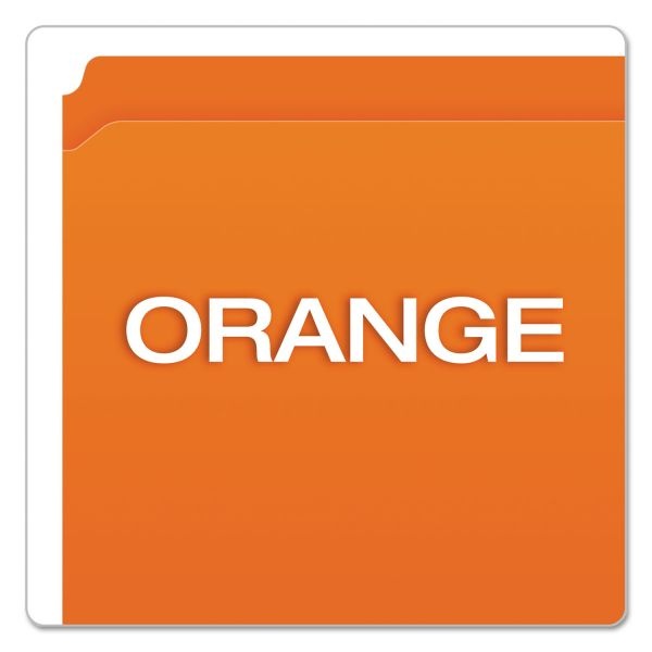 Pendaflex Double-Ply Reinforced Top Tab Colored File Folders, Straight Tabs, Letter Size, 0.75" Expansion, Orange, 100/Box