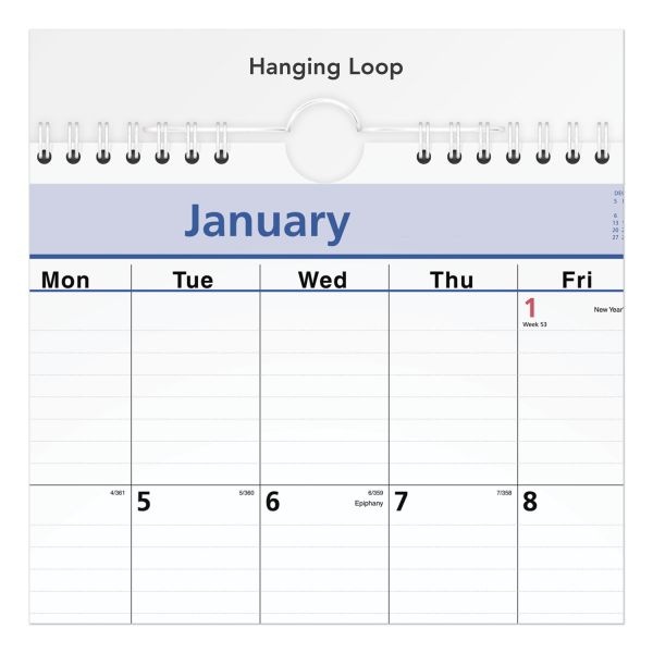 At-A-Glance Quicknotes Wall Calendar, 12 X 17, White/Blue/Yellow Sheets, 12-Month (Jan To Dec): 2024