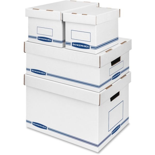 Bankers Box Organizer Storage Boxes, Small, 6.25" X 8.13" X 6.5", White/Blue, 12/Carton