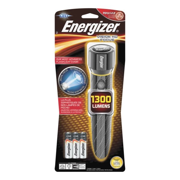 Energizer Vision Hd Flashlight With Digital Focus - Led - 1300 Lm Lumen - 6 X Aa - Battery - Metal - Water Resistant - Chrome - 1 / Pack