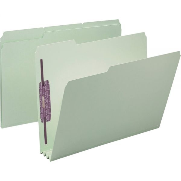 Smead Recycled Pressboard Fastener Folders, 1/3-Cut Tabs, Two Safeshield Fasteners, 3" Expansion, Letter Size, Gray-Green, 25/Box