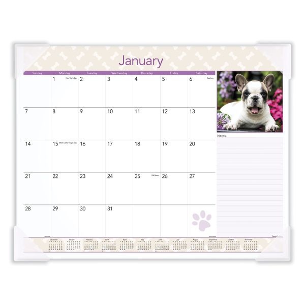 At-A-Glance Puppies Monthly Desk Pad Calendar, Puppies Photography, 22 X 17, White Sheets, Clear Corners, 12-Month (Jan To Dec): 2024