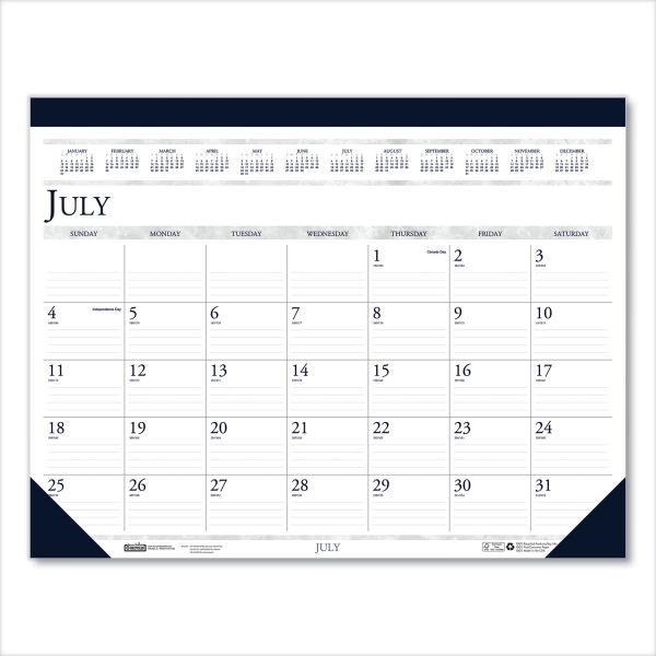 House Of Doolittle Recycled Academic Desk Pad Calendar, 18.5 X 13, White/Blue Sheets, Blue Binding/Corners, 14-Month (July To Aug): 2024 To 2025