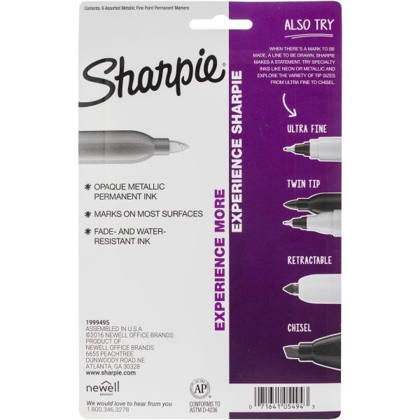Sharpie Metallic Fine Point Permanent Markers 6/Pkg