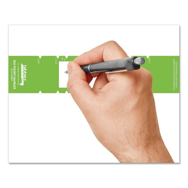 Tabbies File Pocket Handles, 9.63 X 2, Green/White, 4/Sheet, 12 Sheets/Pack