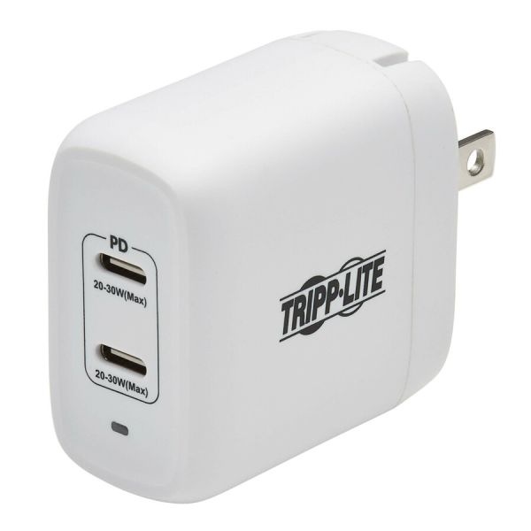 Tripp Lite By Eaton Dual-Port Compact Usb-C Wall Charger - Gan Technology 40W Pd Charging (20W+20W Or 30W) White
