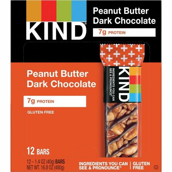 Kind Plus Dark Chocolate Peanut Butter Bars, 1.4 Oz, Box Of 12 Bars
