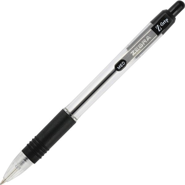 Zebra Z-Grip Ballpoint Pen, Retractable, Medium 1 Mm, Black Ink, Black Barrel, 48/Pack
