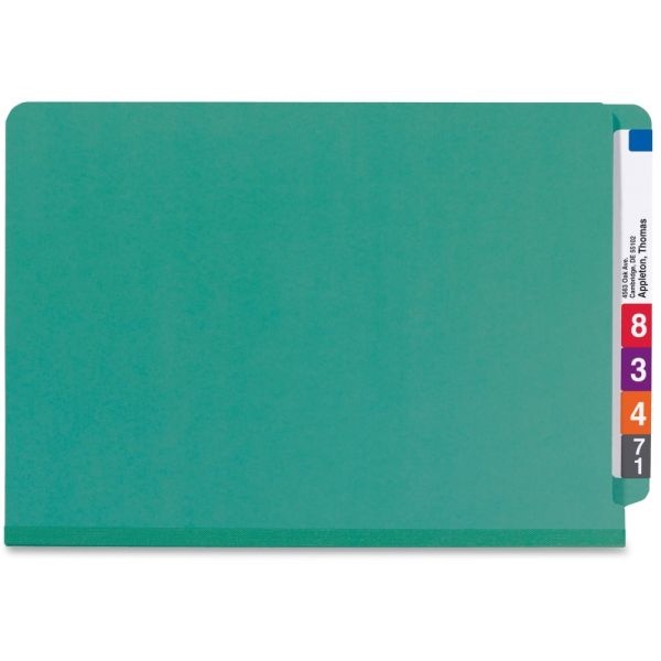Smead End-Tab Classification Folders, 8 1/2" X 14", 2 Divider, 2 Partition, 50% Recycled, Green, Pack Of 10