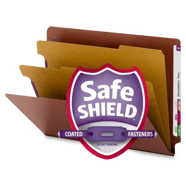 Smead End-Tab Classification Folders With Safeshield Coated Fasteners, Letter Size, Red, Box Of 10