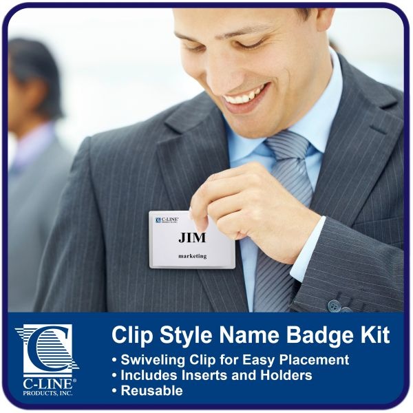 C-Line Name Badge Kits, Top Load, 4 X 3, Clear, 50/Box