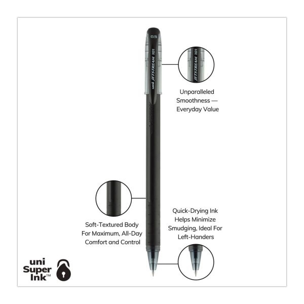 Uniball Jetstream 101 Hybrid Gel Pen, Stick, Bold 1 Mm, Black Ink, Black Barrel, Dozen