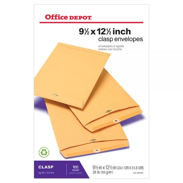 Manila Envelopes, 9-1/2" X 12-1/2", Clasp Closure, Brown Kraft, Box Of 100