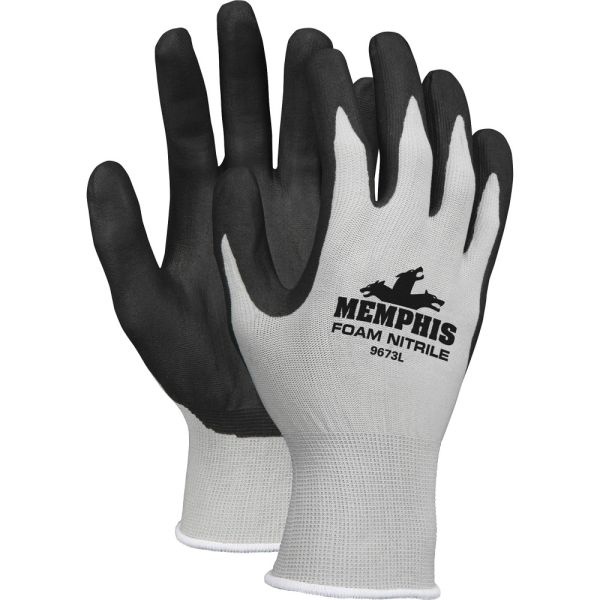Mcr Safety Memphis Economy Foam Nitrile Gloves, Large, Black/Gray, Pack Of 12
