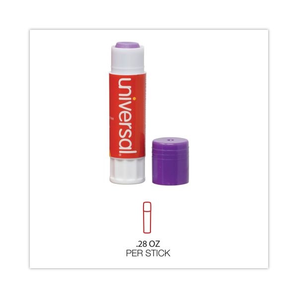 Universal Glue Stick Value Pack, 0.28 Oz, Applies Purple, Dries Clear, 30/Pack