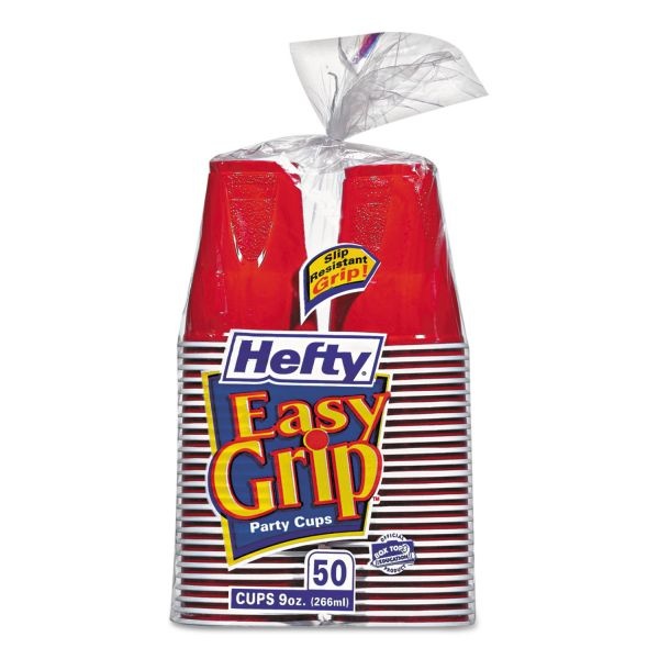 Hefty Easy Grip Disposable Plastic Party Cups, 9 Oz, Red, 600 Cups/Carton