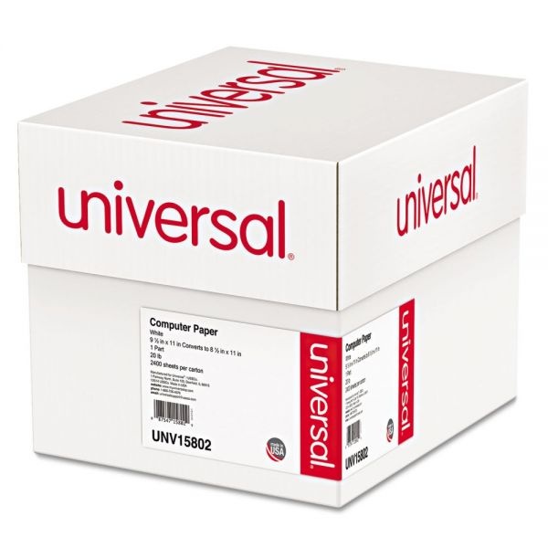 Universal Printout Paper, 1-Part, 0.5" Standard Perforation, 20 Lb Bond Weight, 9.5 X 11, White, 2,400/Carton