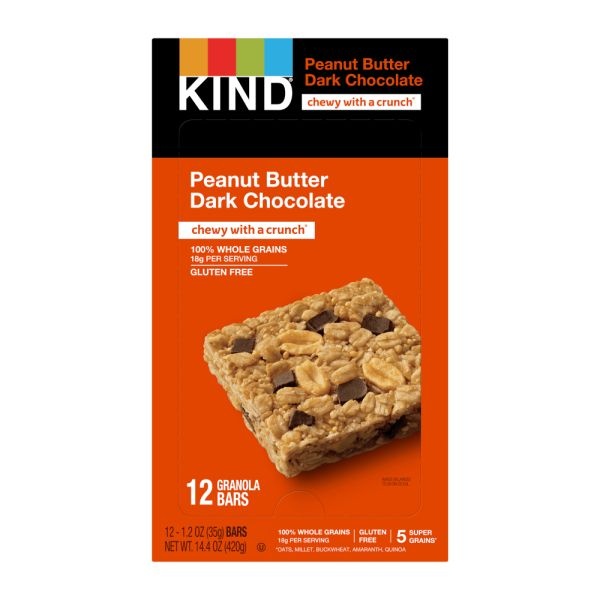 Kind Healthy Grains Snack Bars, Chewy Peanut Butter Dark Chocolate, 1.2 Oz, Box Of 12