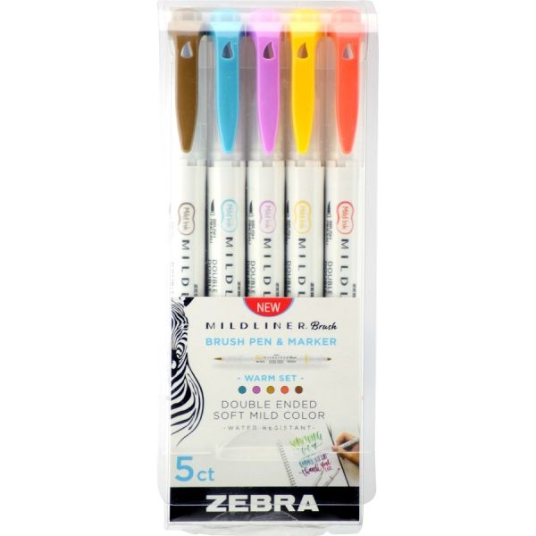Zebra Pen Mildliner Brush Double-Ended Creative Marker Warm Color Pack