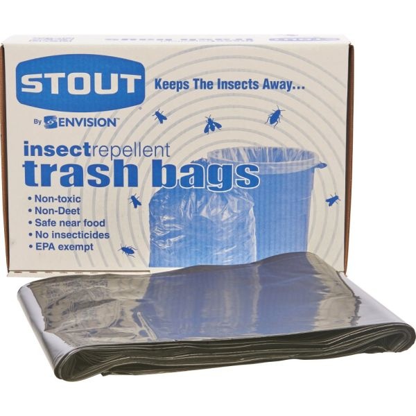 Stout Pest-Guard 2.00-Mil Insect Repellent Trash Bags, 55 Gallons, 37" X 52", Black, Box Of 65