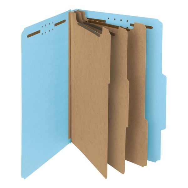Smead Pressboard Classification Folders, 3 Dividers, Legal Size, 100% Recycled, Blue, Box Of 10