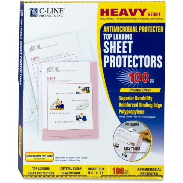 C-Line Sheet Protectors With Antimicrobial Protection, Heavyweight, 8 1/2" X 11", Clear, Pack Of 100