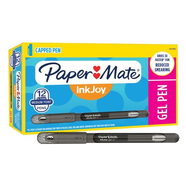 Paper Mate InkJoy Gel Stick Pen 0.7 mm Medium Black Ink Dozen 2022985 