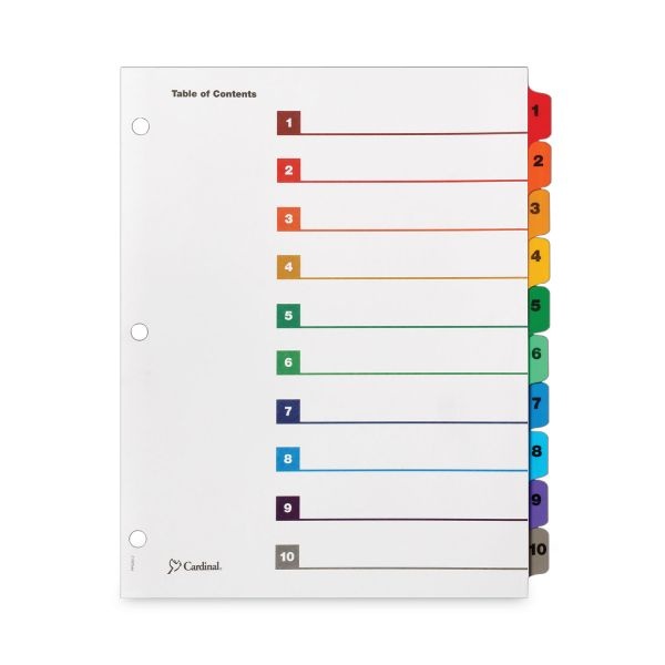 Cardinal Onestep Printable Table Of Contents And Dividers, 10-Tab, 1 To 10, 11 X 8.5, White, Assorted Tabs, 6 Sets