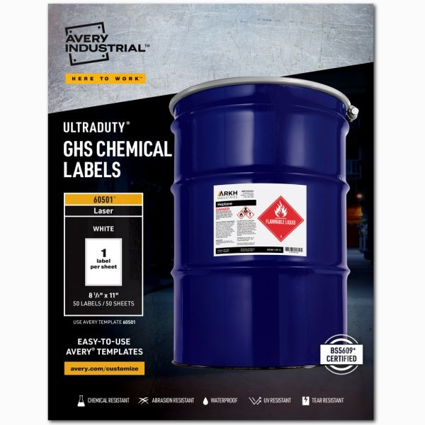 Avery Ultraduty Ghs Chemical Labels 8½" X 11" , For Laser Printers