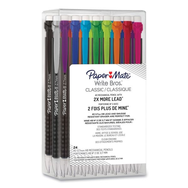 Paper Mate Write Bros Mechanical Pencil, 0.7 Mm, Hb (#2), Black Lead, Assorted Barrel Colors, 24/Pack