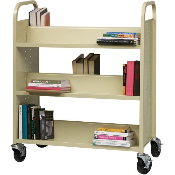 Lorell Double-Sided Mobile Steel Book Cart, 6-Shelf, Putty