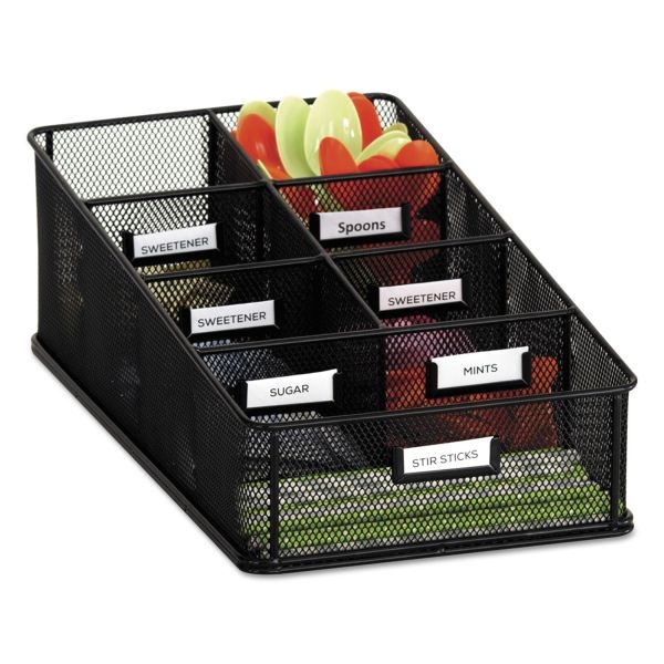Safco Onyx Breakroom Organizers, 7 Compartments, 16 X 8.5 X 5.25, Steel Mesh, Black