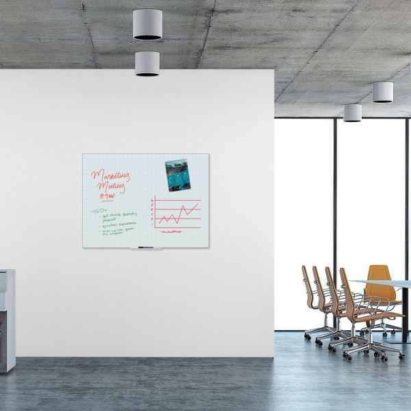 U Brands Floating Glass Ghost Grid Dry Erase Board, 47 X 35 Inches, White Frosted Surface, Frameless