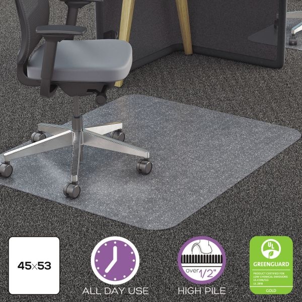 Deflecto All Day Use Chair Mat - All Carpet Types, 45 X 53, Rectangle, Clear