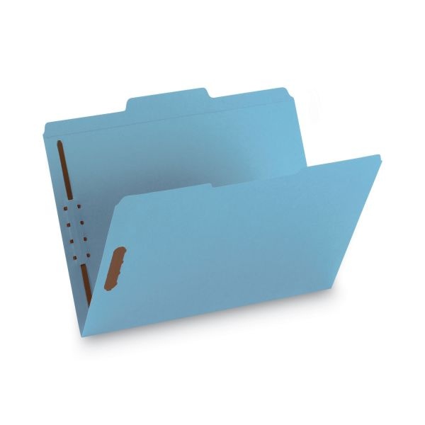 Smead Watershed Cutless Reinforced Top Tab Fastener Folders, 0.75" Expansion, 2 Fasteners, Letter Size, Blue Exterior, 50/Box