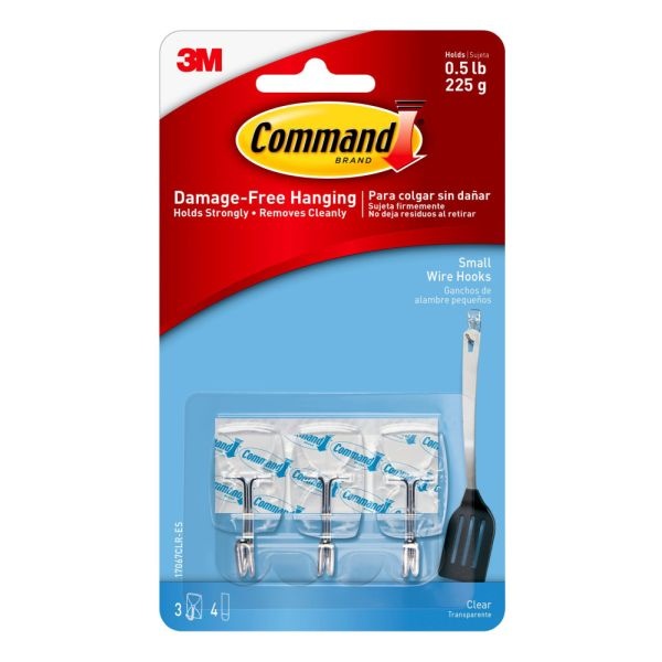 Command Small Clear Utensil Hooks, 3-Command Hooks, 4-Command Strips, Damage-Free, White