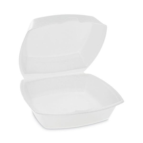 Pactiv Foam Hinged Lid Containers, Single Tab Lock, 6 X 6 X 3, White, 500/Carton