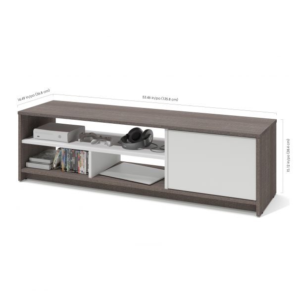 Bestar Small Space 53.5-Inch Tv Stand In Bark Gray And White