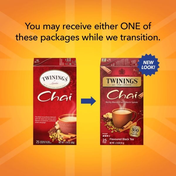 Twinings Of London Chai Tea Bags, 1.76 Oz, Carton Of 25