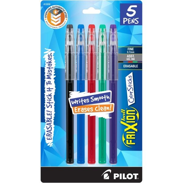 Pilot Frixion Ball Color Sticks Erasable Gel Pens 5/Pkg
