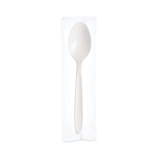 Reliance Mediumweight Cutlery, Teaspoon, Individually Wrapped, White, 1,000/Carton
