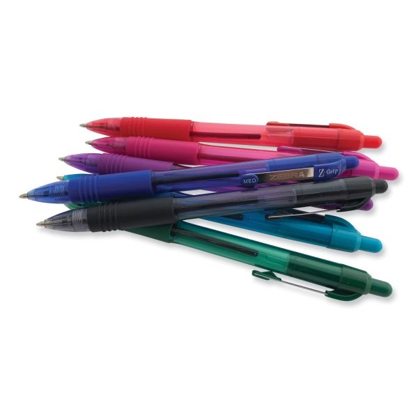 Zebra Z-Grip Ballpoint Pen, Retractable, Medium 1 Mm, Assorted Ink And Barrel Colors, 48/Pack
