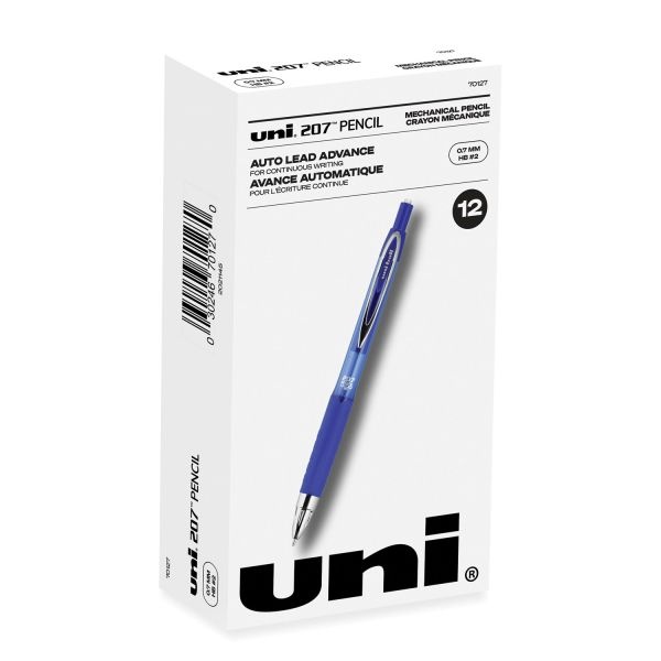 Uniball 207 Mechanical Pencil, 0.7 Mm, Hb (#2), Black Lead, Blue Barrel, Dozen