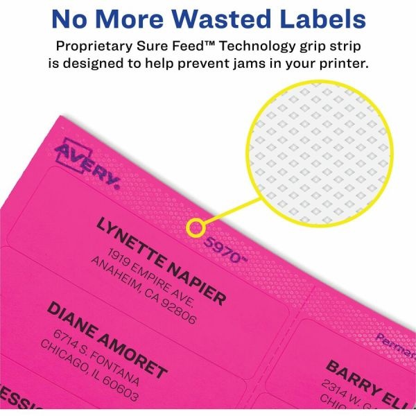 Avery 2"X 4" Neon Shipping Labels With Sure Feed, 1,000 Labels (5976)
