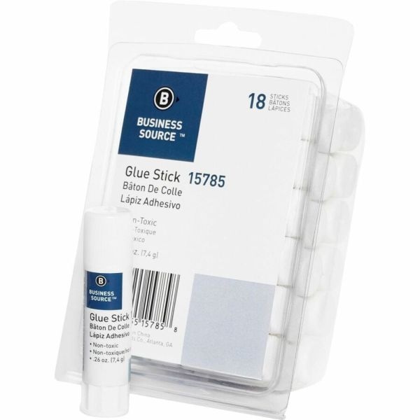 Business Source Value Pack Glue Sticks - 0.26 Oz - 18 / Pack - White