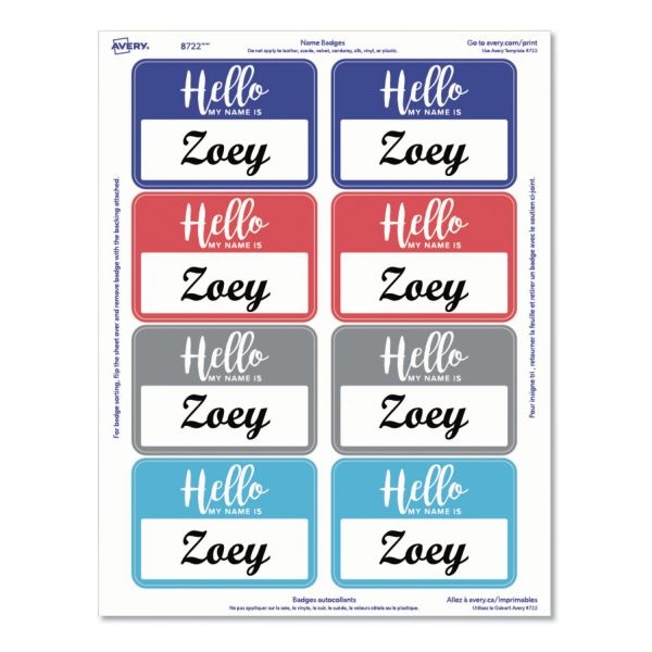 Avery Flexible Adhesive Name Badge Labels, "Hello", 3 3/8 X 2 1/3, Assorted, 120/Pk