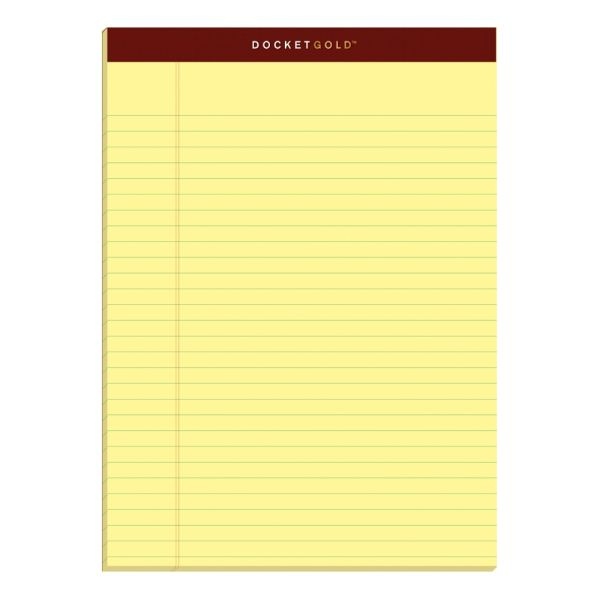 Tops Docket Gold Premium Writing Pads, 8 1/2" X 11 3/4", Legal Ruled, 50 Sheets, Canary, Pack Of 12 Pads