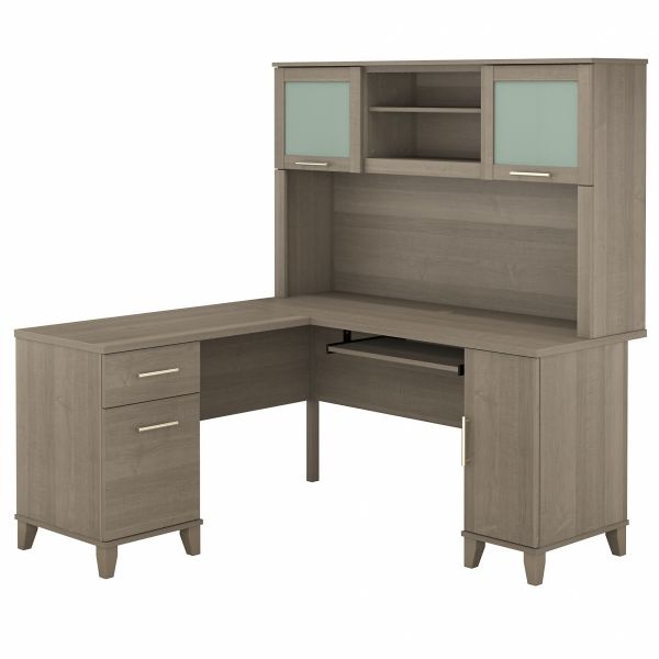 Bush Furniture Somerset 60W L Shaped Desk With Hutch In Ash Gray